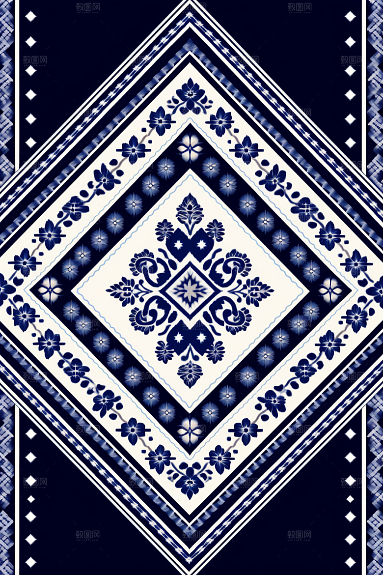 青花瓷纹样花卉国画底纹