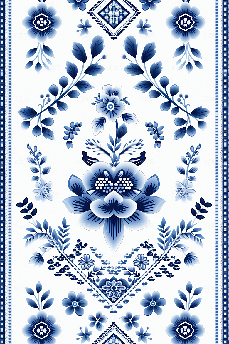 青花瓷纹样中式蓝色底纹