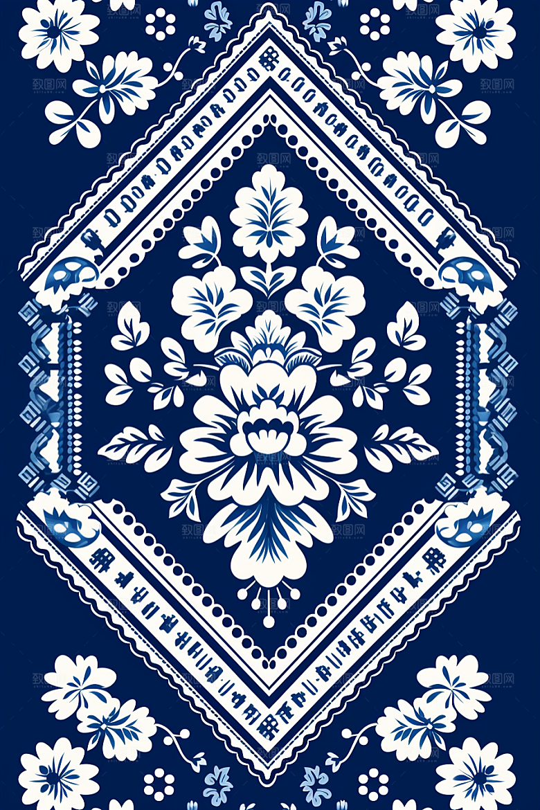 青花瓷纹样艺术工笔画底纹