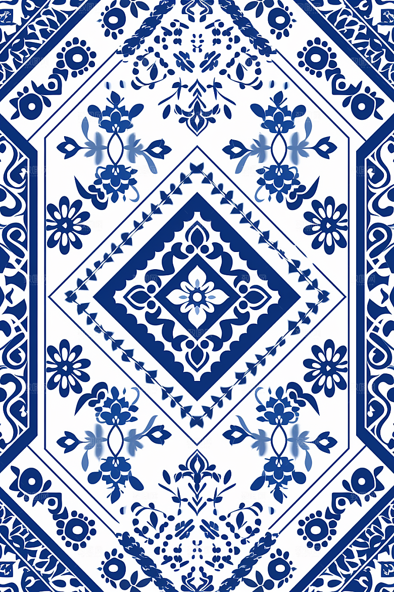 青花瓷纹样花卉国画底纹