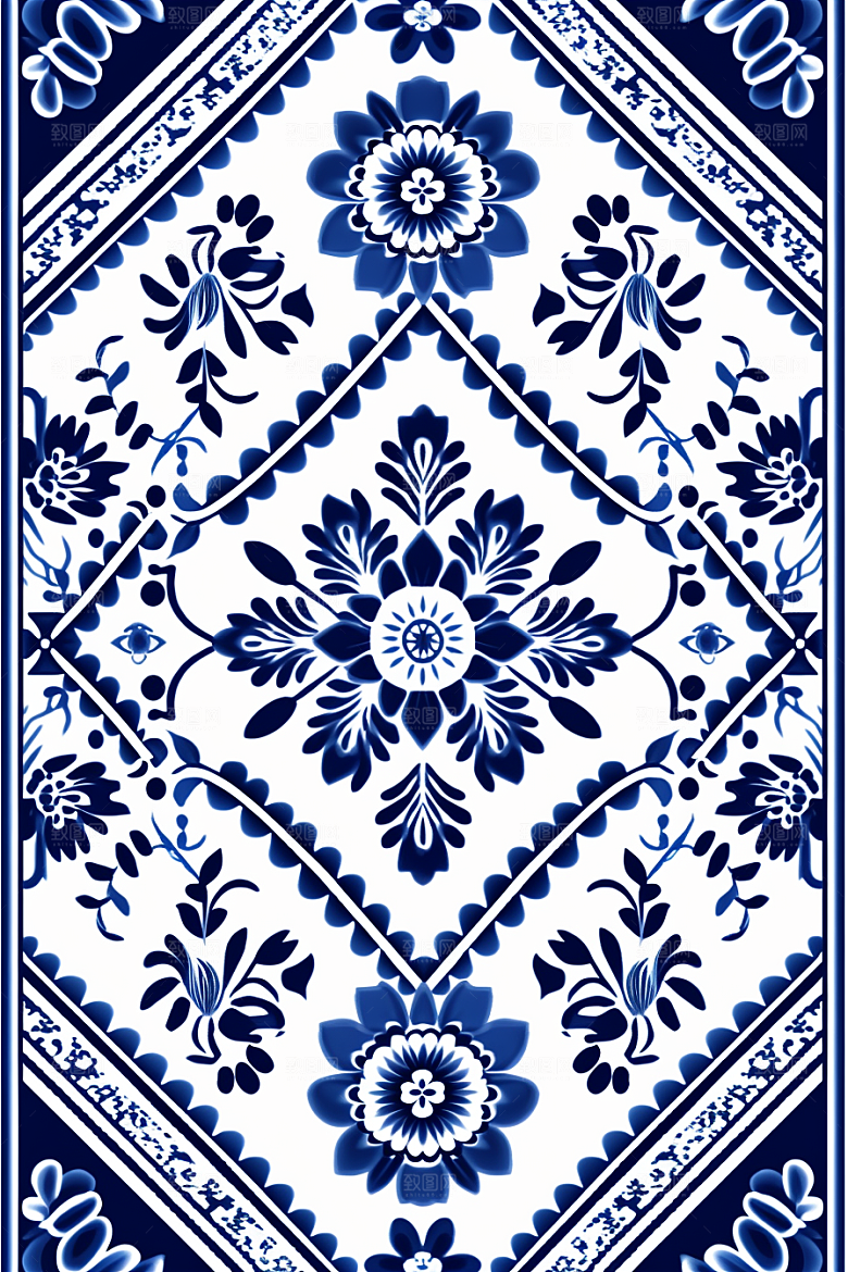 青花瓷纹样唯美国画底纹