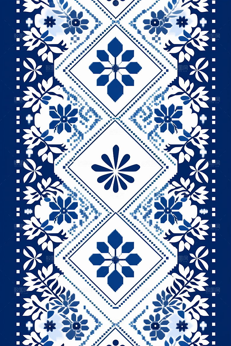 青花瓷纹样国画中式底纹