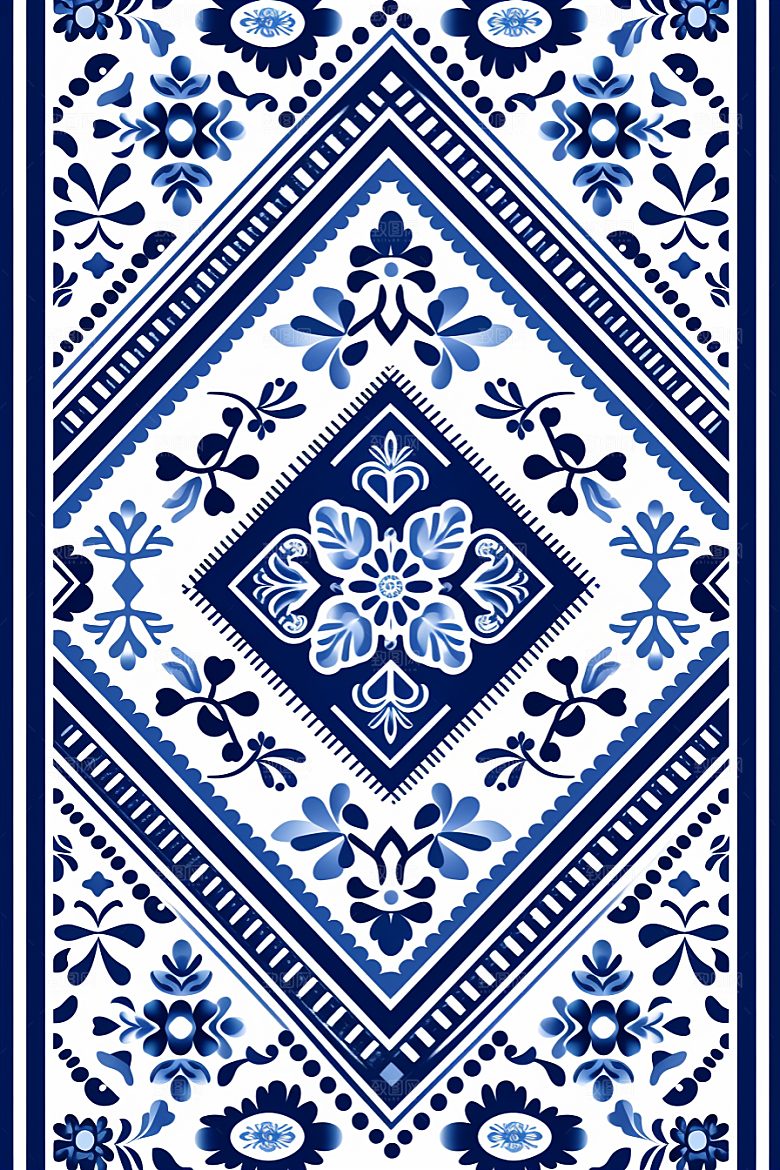 青花瓷纹样花卉工笔画底纹