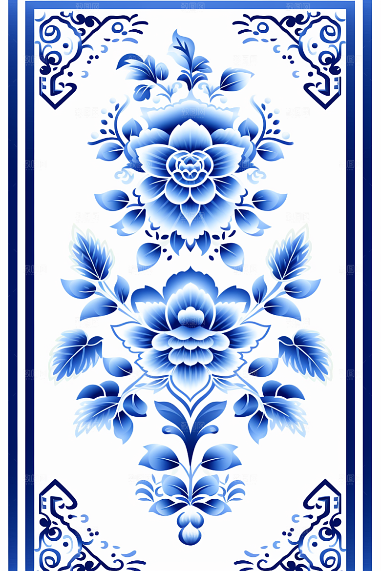 青花瓷纹样工笔画艺术底纹