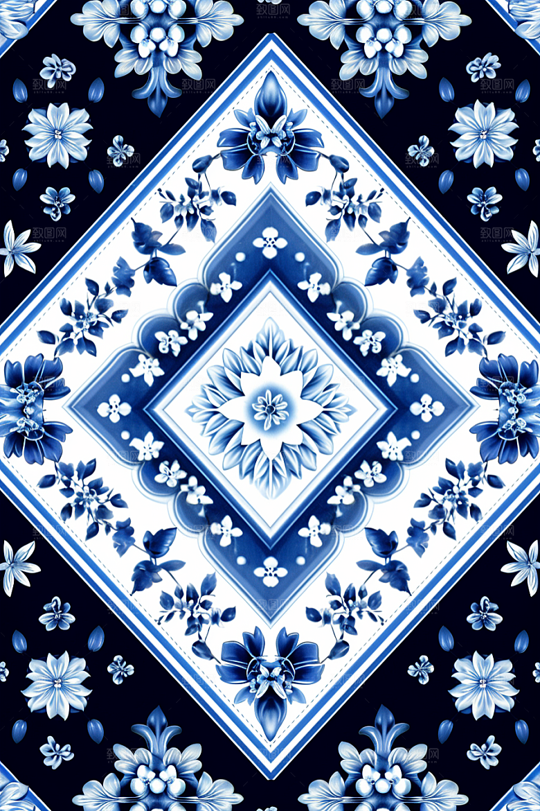 青花瓷纹样艺术国画底纹