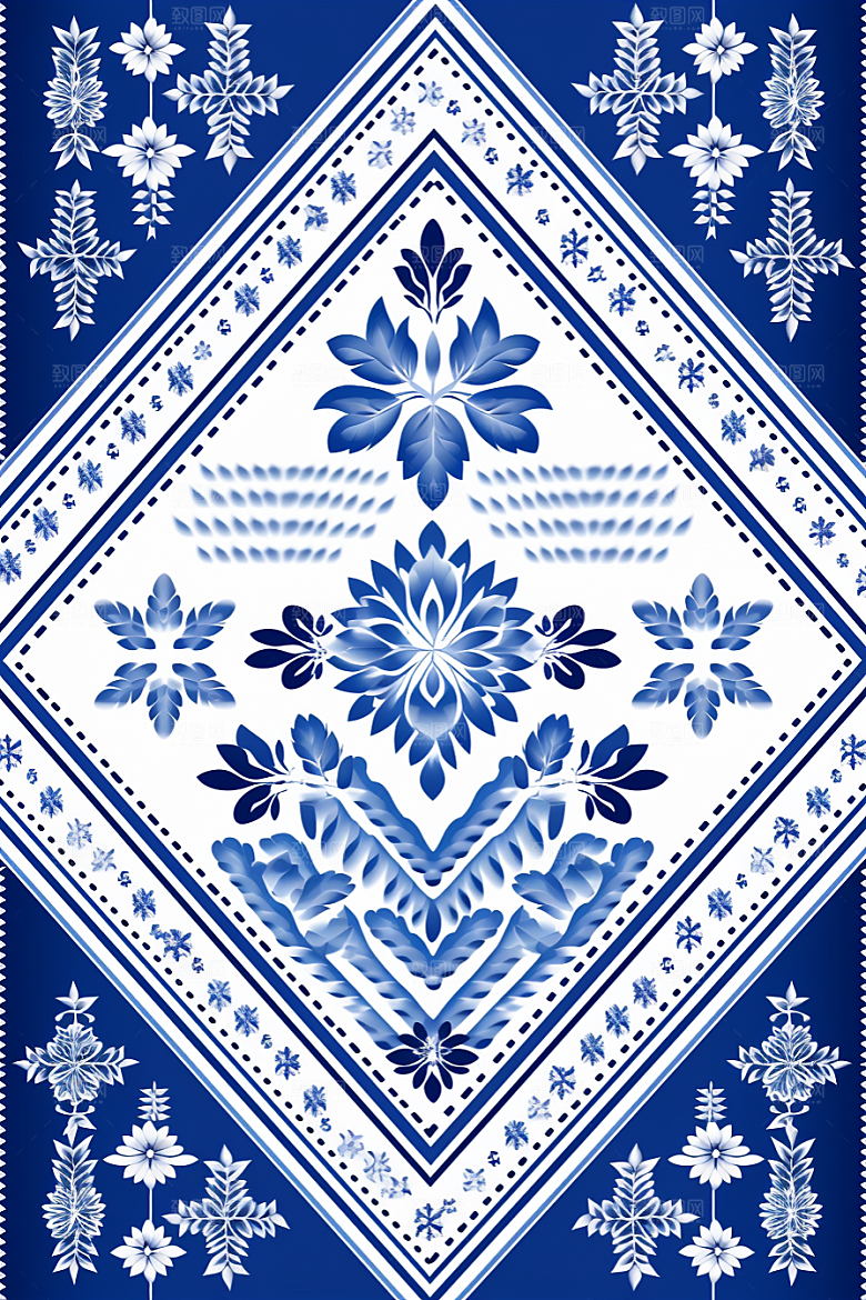 青花瓷纹样艺术工笔画底纹