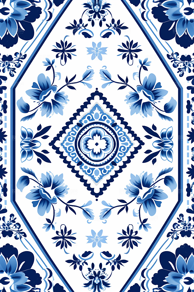青花瓷纹样国画唯美底纹