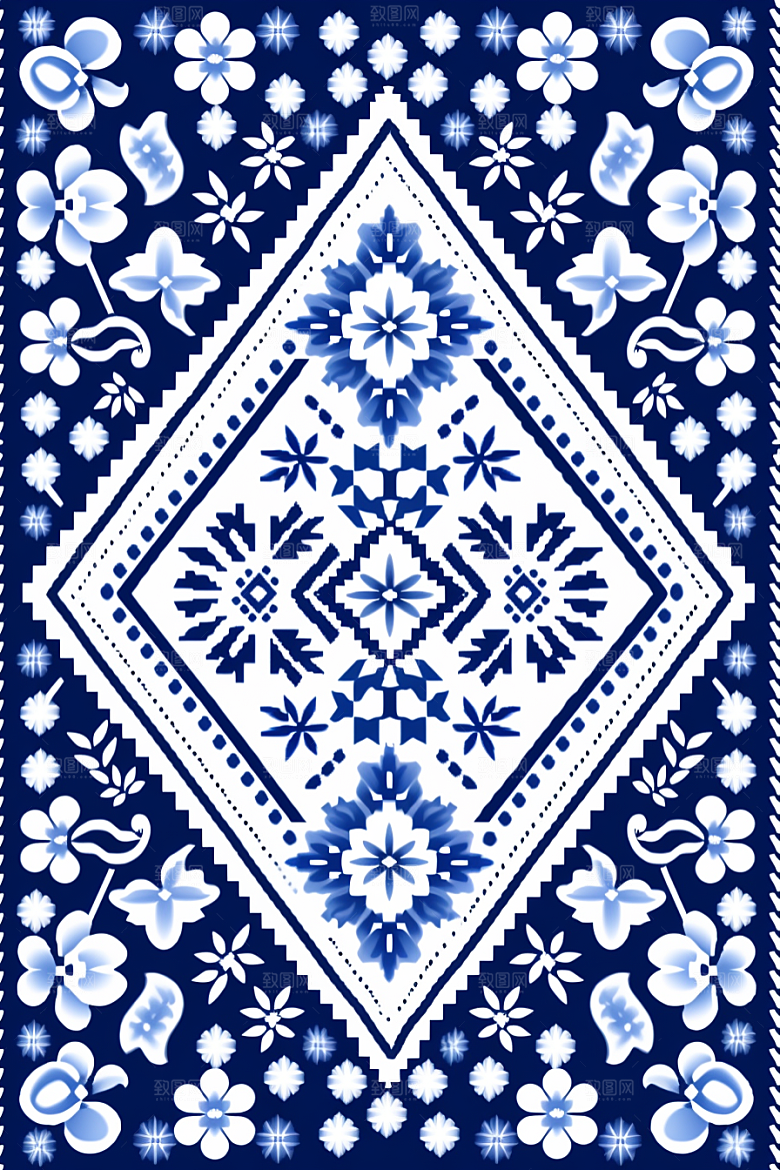 青花瓷纹样国画工笔画底纹