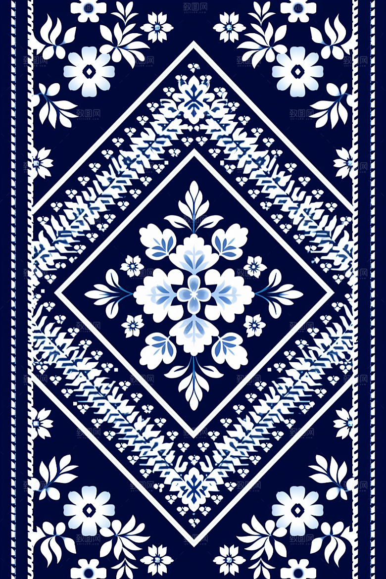青花瓷纹样蓝色国画底纹