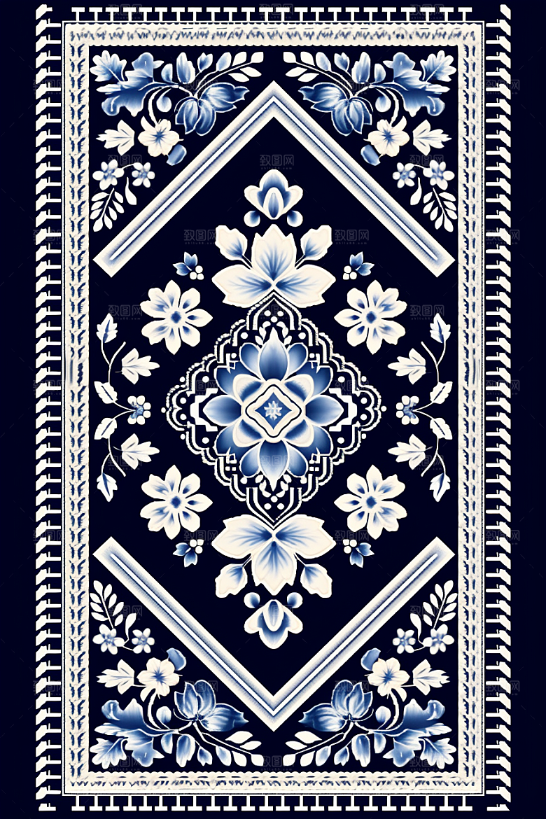 青花瓷纹样工笔画高清底纹