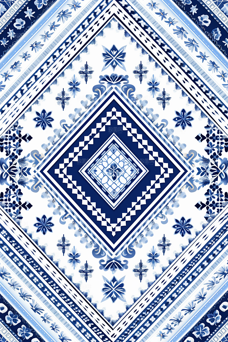 青花瓷纹样中式工笔画底纹