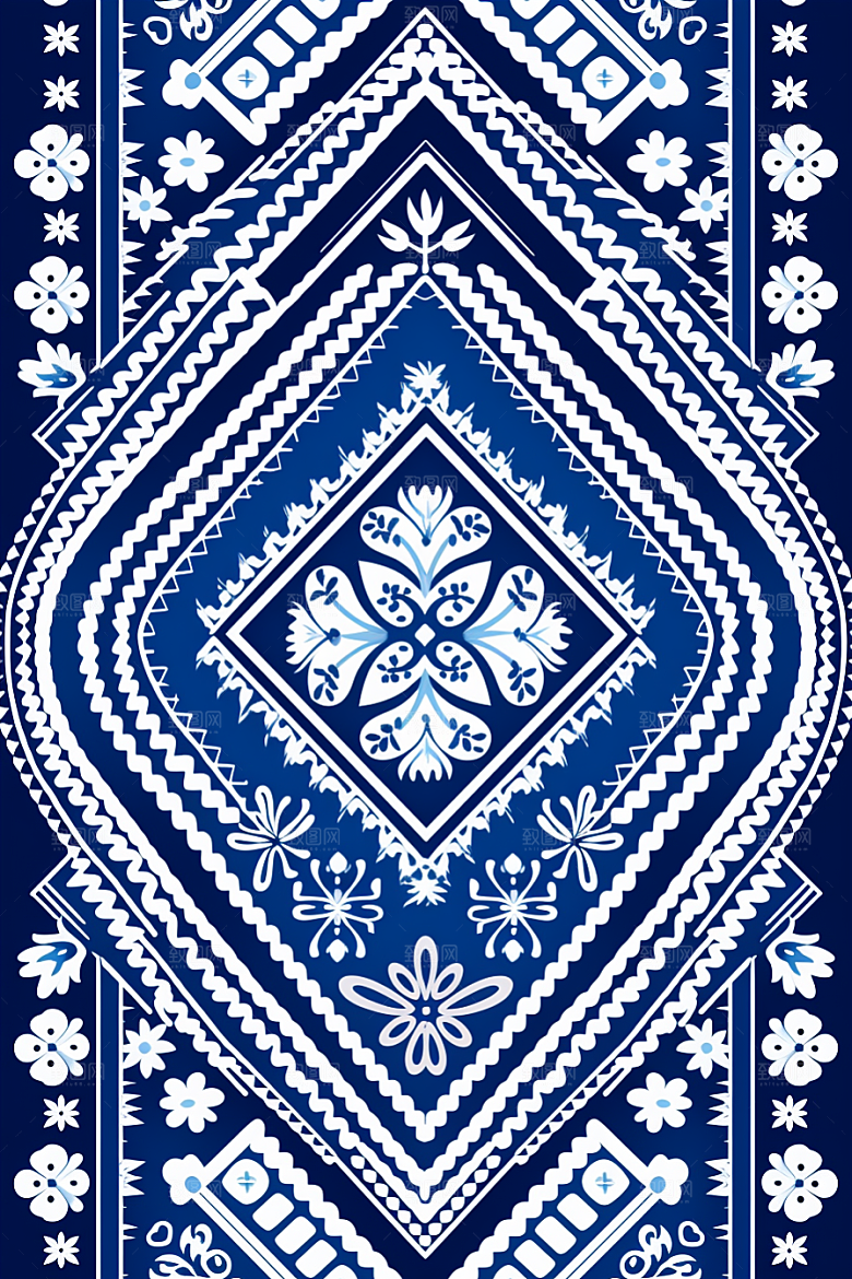 青花瓷纹样蓝色工笔画底纹