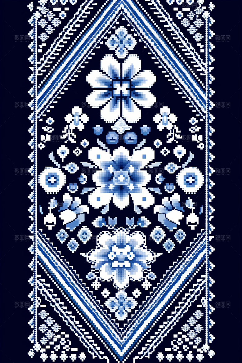 青花瓷纹样唯美国画底纹