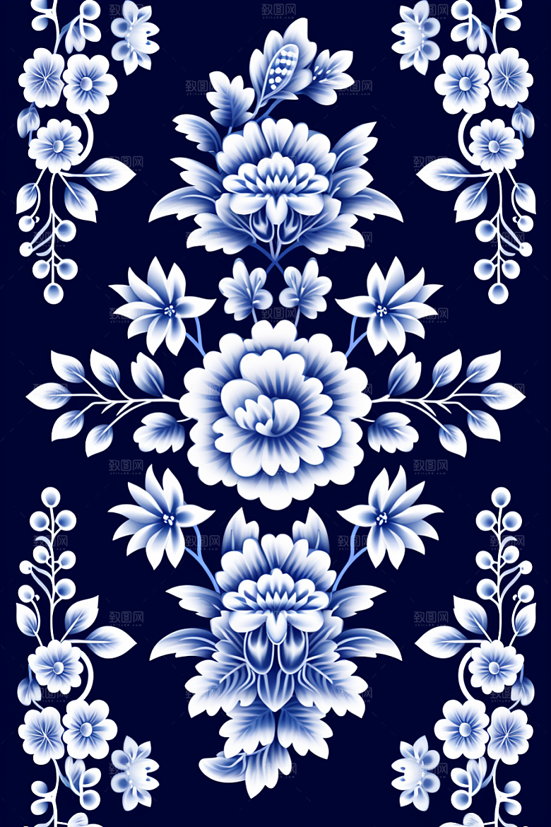 青花瓷纹样唯美国画底纹