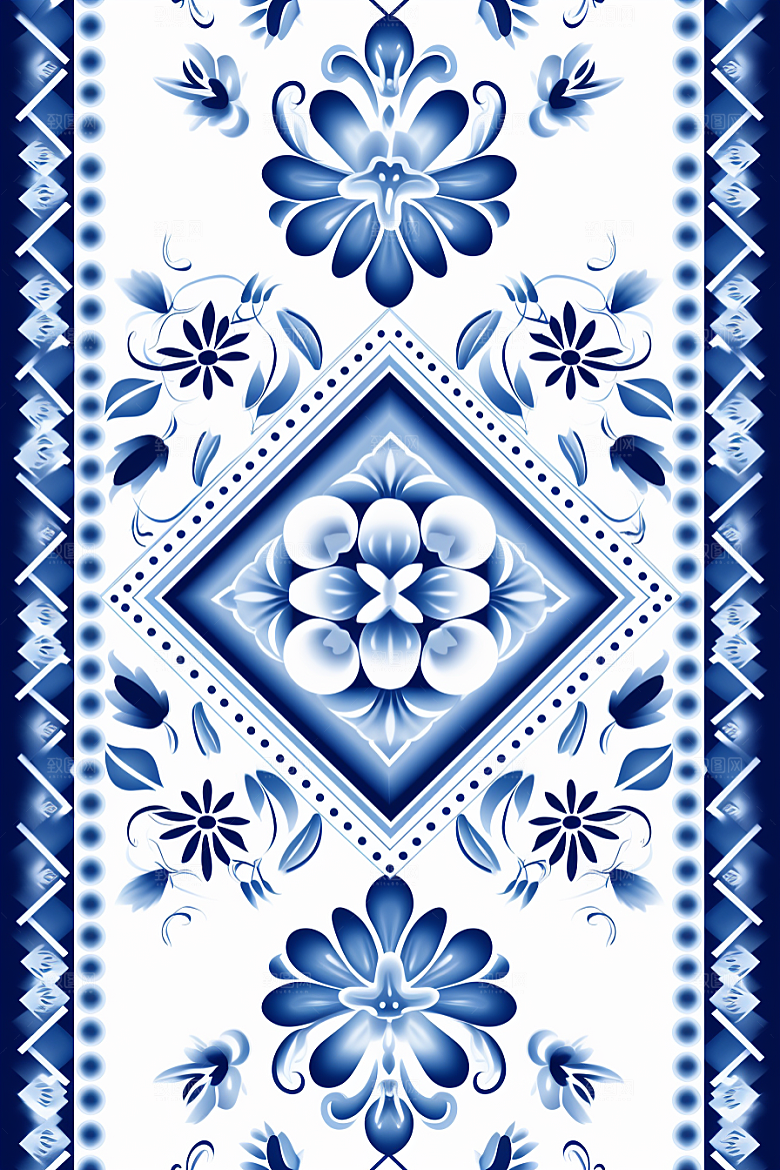 青花瓷纹样国画工笔画底纹