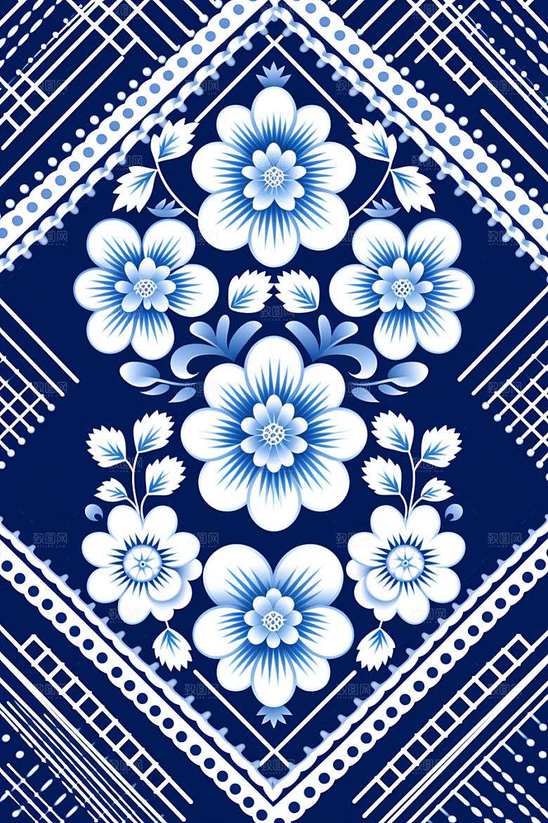 青花瓷纹样中式国画底纹