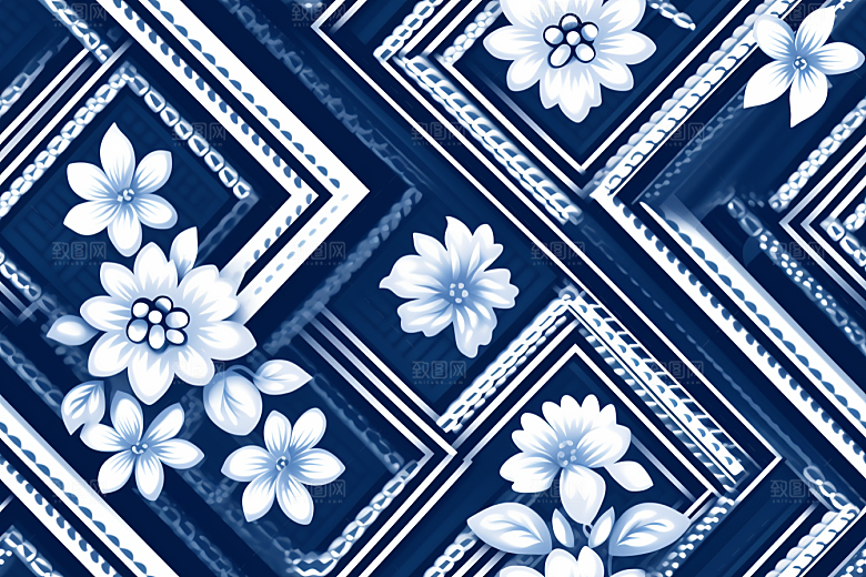 青花瓷纹样花卉国画底纹