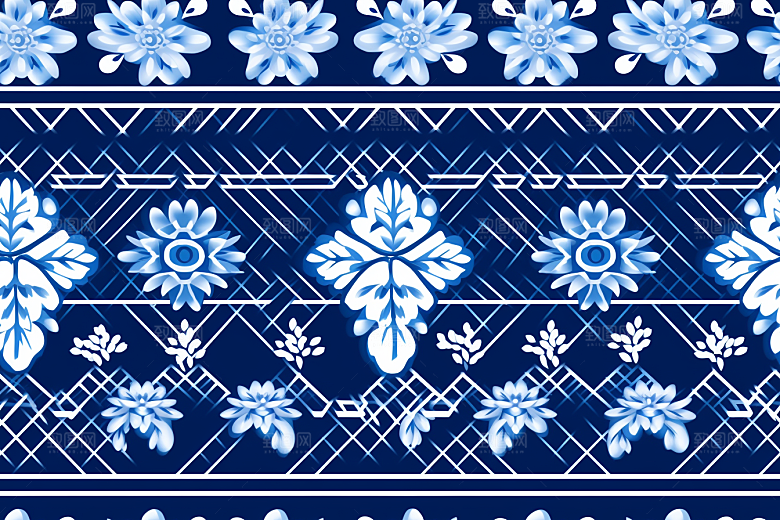 青花瓷纹样蓝色国画底纹