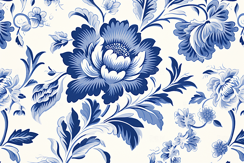 青花瓷纹样蓝色国画底纹