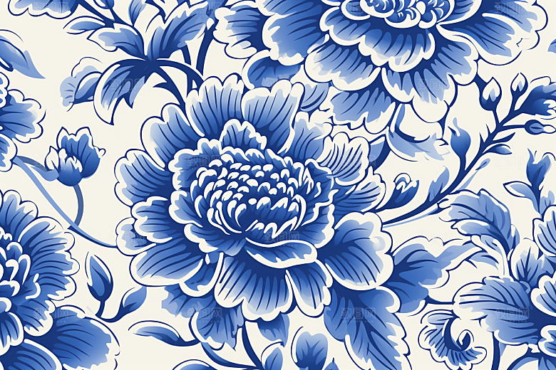青花瓷纹样蓝色高清底纹
