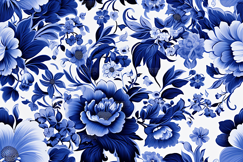青花瓷纹样国画花卉底纹