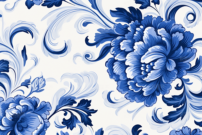 青花瓷纹样中国风工笔画底纹