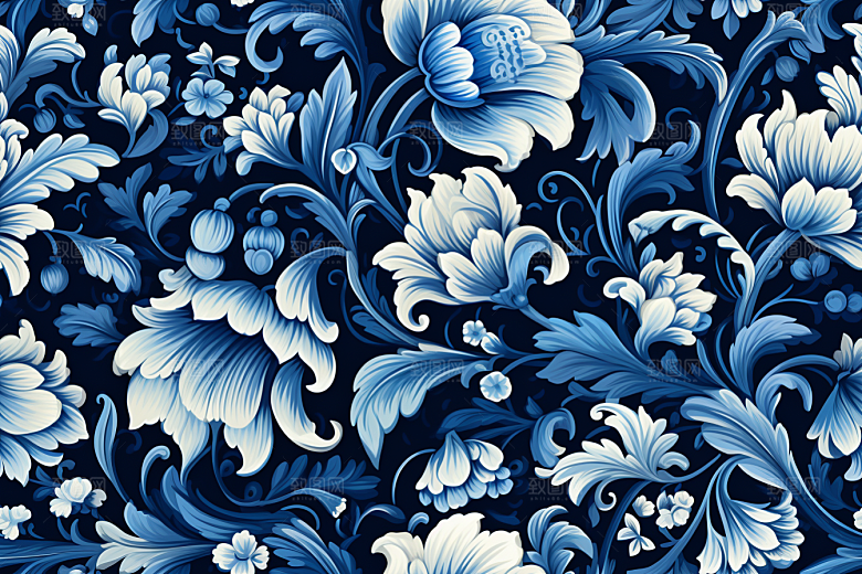 青花瓷纹样工笔画高清底纹