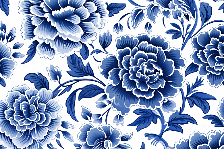 青花瓷纹样工笔画国画底纹