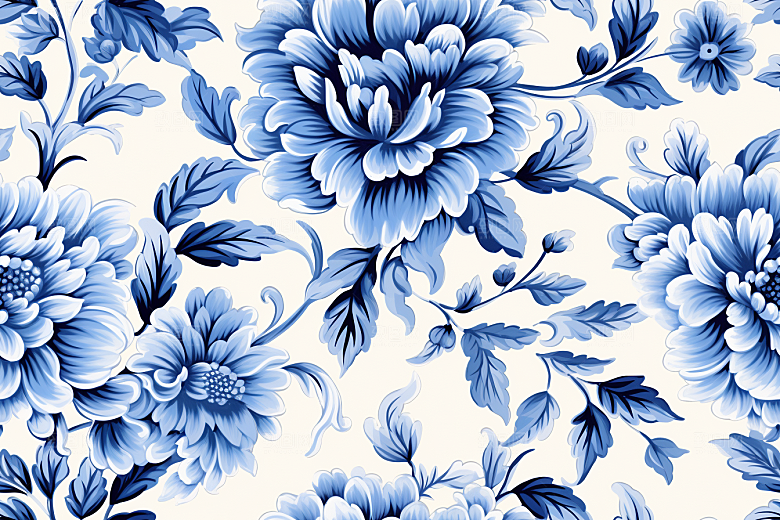 青花瓷纹样唯美国画底纹