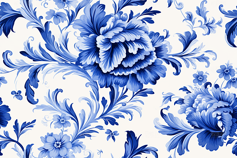 青花瓷纹样花卉国画底纹