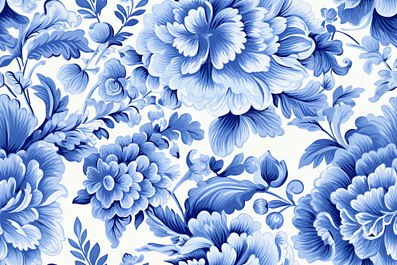 青花瓷纹样工笔画国画底纹