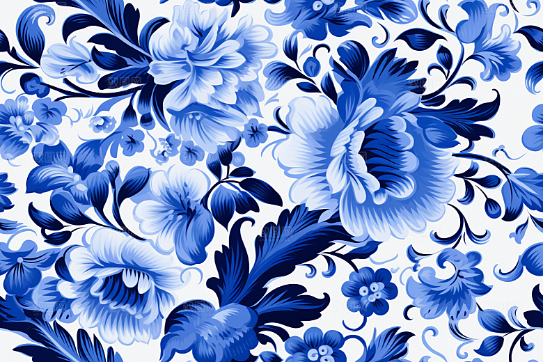 青花瓷纹样唯美国画底纹