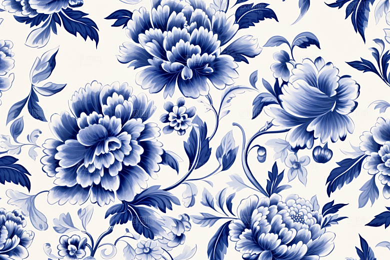 青花瓷纹样花卉高清底纹
