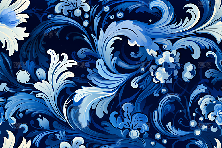 青花瓷纹样国画工笔画底纹