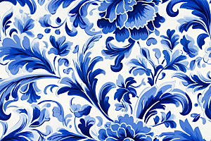 青花瓷纹样国画蓝色底纹
