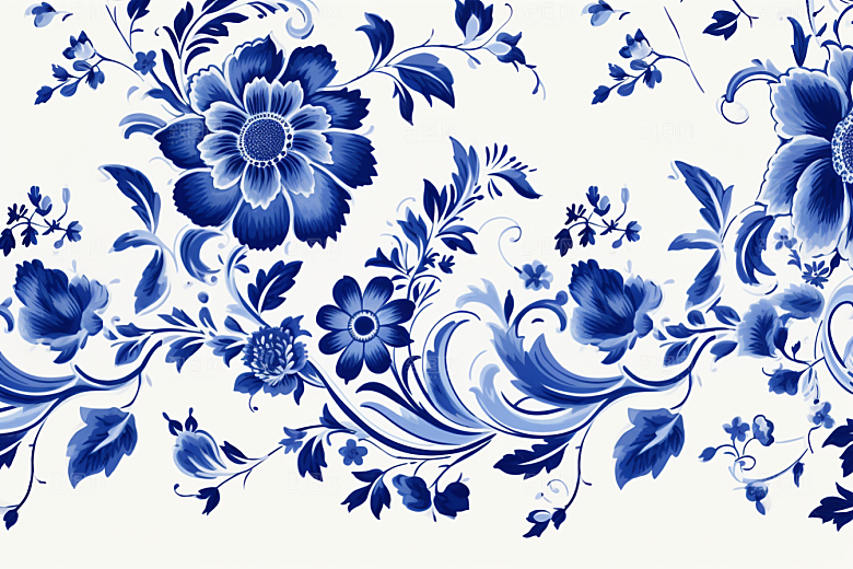 青花瓷纹样国画蓝色底纹