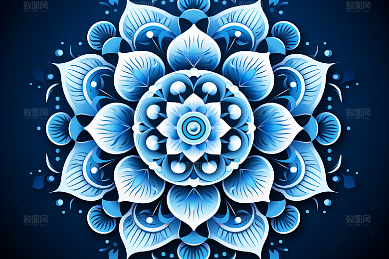 青花瓷纹样中国风蓝色底纹