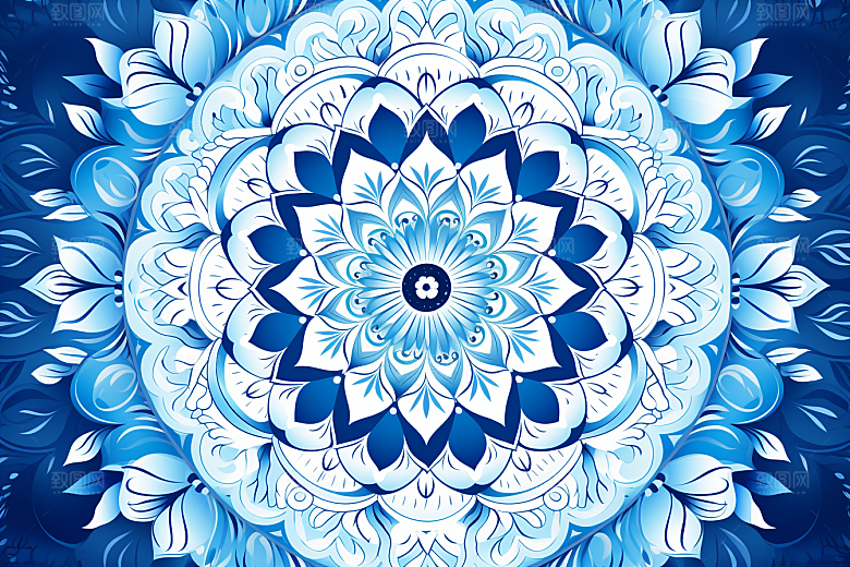 青花瓷纹样花卉国画底纹