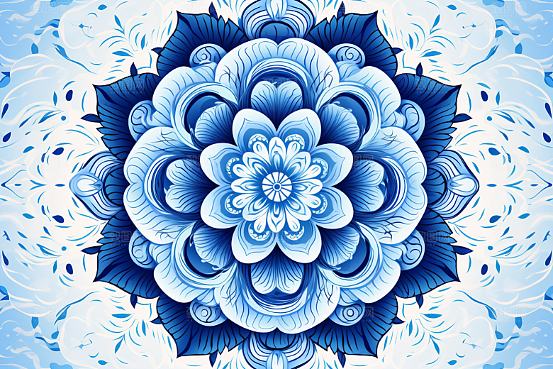 青花瓷纹样花卉国画底纹