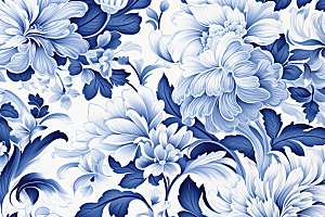 青花瓷纹样蓝色工笔画底纹