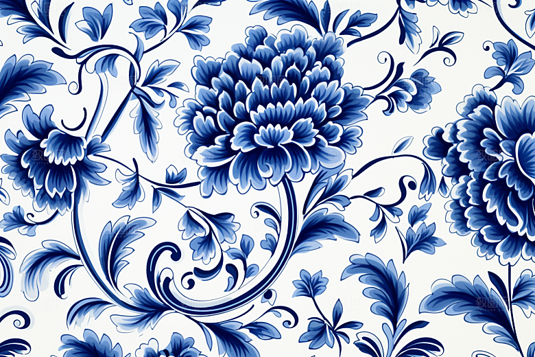 青花瓷纹样艺术国画底纹