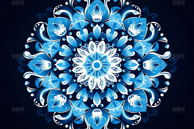 青花瓷纹样唯美国画底纹