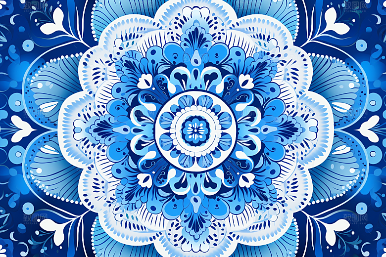 青花瓷纹样国画高清底纹
