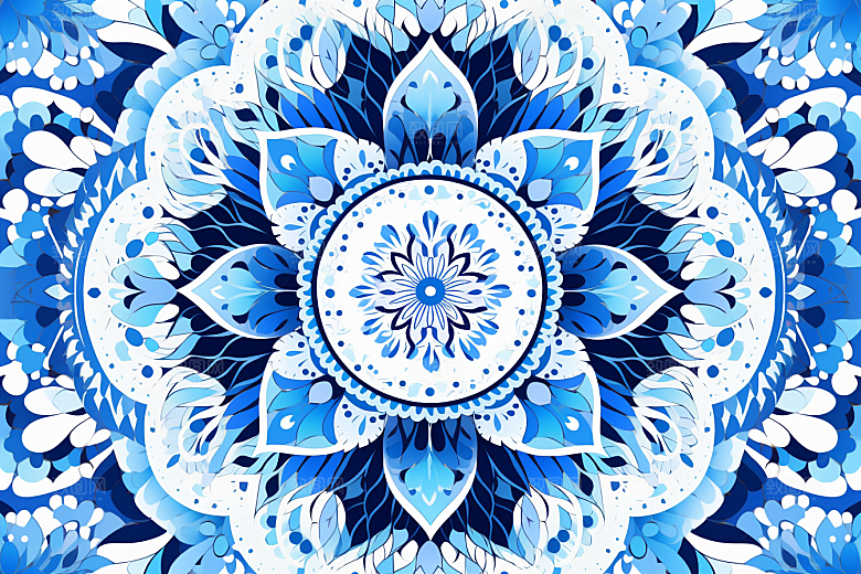 青花瓷纹样蓝色工笔画底纹