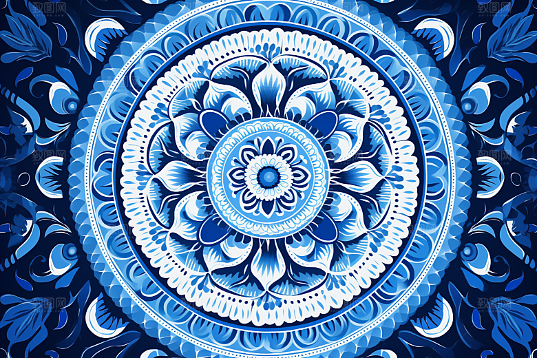 青花瓷纹样唯美国画底纹