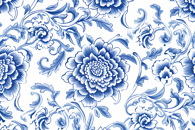青花瓷纹样唯美工笔画底纹