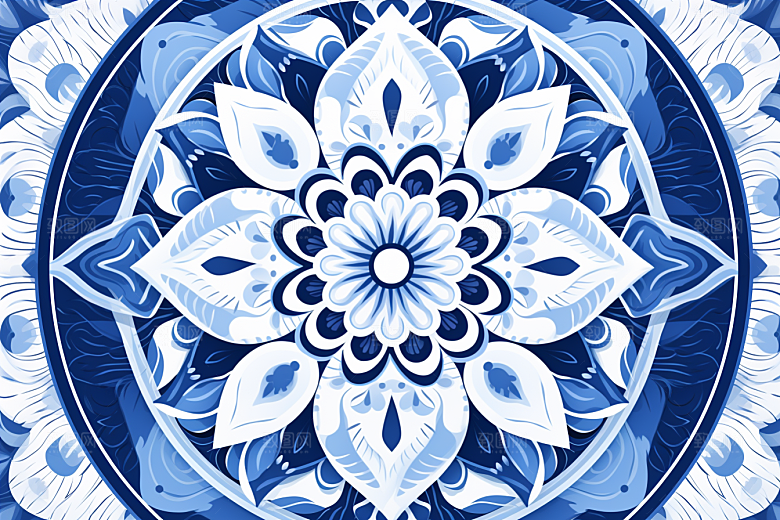 青花瓷纹样国画中式底纹