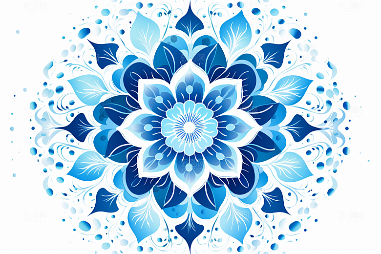 青花瓷纹样花卉工笔画底纹