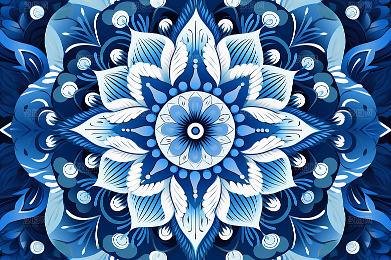 青花瓷纹样国画蓝色底纹