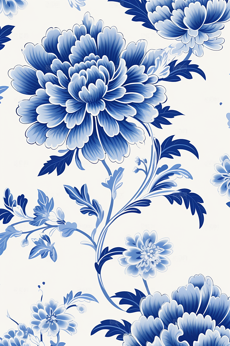 青花瓷纹样工笔画中国风底纹